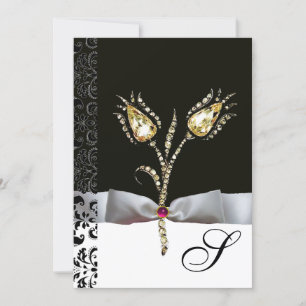 DIAMOND TULIPS, Roze zwart-wit Damask-monogram Kaart
