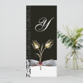 DIAMOND TULIPS, Roze zwart-wit Damask-monogram Kaart (Staand voorkant)