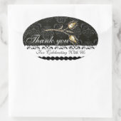 DIAMOND TULIPS ZWART WIT DAMASK, Hartelijk dank Ovale Sticker (Tas)