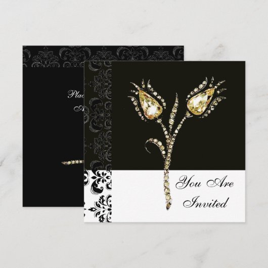 DIAMOND TULIPS, zwart-wit Damask Kaart (Voorkant / Achterkant)