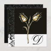 DIAMOND TULIPS, zwart-wit Damask-monogram Aankondiging (Voorkant / Achterkant)