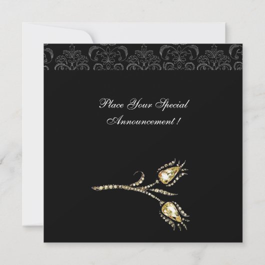 DIAMOND TULIPS, zwart-wit Damask-monogram Aankondiging (Achterkant)