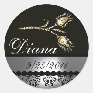 DIAMOND TULIPS ZWART WIT DAMASK, Opslagdatum Ronde Sticker