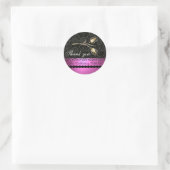 DIAMOND TULIPS ZWART WIT PINK DAMASK, Dank u Ronde Sticker (Tas)