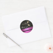 DIAMOND TULIPS ZWART WIT PINK DAMASK, Dank u Ronde Sticker (Envelop)