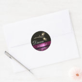 DIAMOND TULIPS ZWART WIT PINK FUCHSIA DAMASK, RONDE STICKER (Envelop)