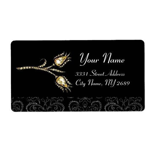 DIAMOND TULIPS ZWARTE WITTE DAMASK ETIKET (Voorkant)