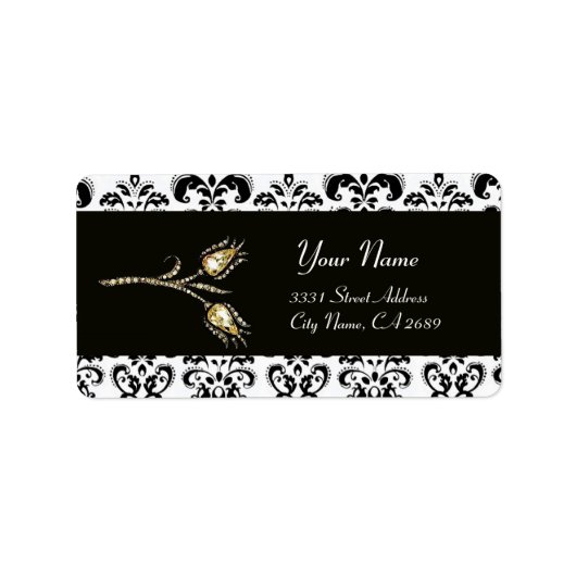 DIAMOND TULIPS ZWARTE WITTE DAMASK ETIKET (Voorkant)
