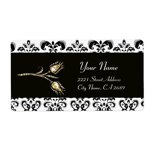 DIAMOND TULIPS ZWARTE WITTE DAMASK ETIKET (Voorkant)