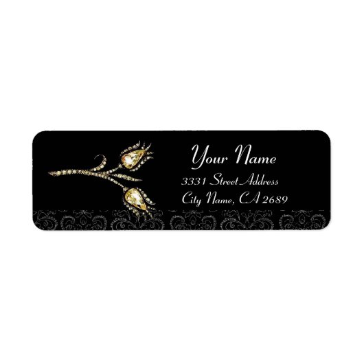DIAMOND TULIPS ZWARTE WITTE DAMASK ETIKET (Voorkant)