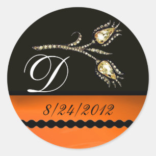 DIAMOND TULIPS ZWARTE WITTE ORANJE MONOGRAM RONDE STICKER