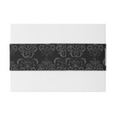 DIAMOND TULPEN Zwart Wit Damast Ribbon Uitnodigingen Wikkel (Achterkant Voorbeeld)