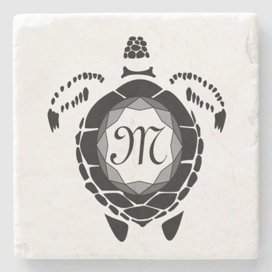Diamond Turtle Shellback Monogram Stenen Onderzetter (Voorkant)