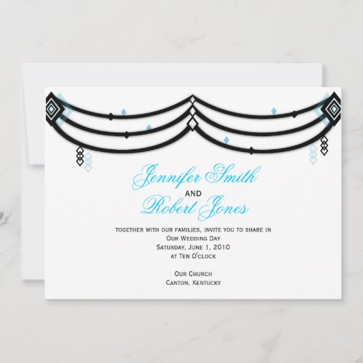 Diamond Valance in Black Aqua Wedding Invitation Kaart (Voorkant)