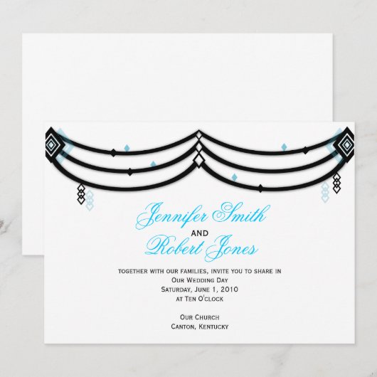 Diamond Valance in Black Aqua Wedding Invitation Kaart (Voorkant / Achterkant)