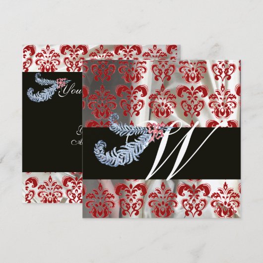 DIAMOND VEATHERS RODE ZILVEREN ZIJDE DAMAST MONOGR KAART (Voorkant / Achterkant)