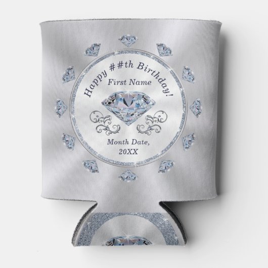 Diamond verjaardagsfeestgunsten, gepersonaliseerd blikjeskoeler (Voorkant)