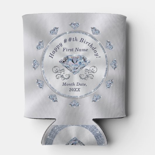 Diamond verjaardagsfeestgunsten, gepersonaliseerd blikjeskoeler (Achterkant)