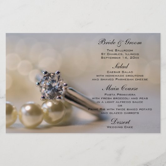 Diamond Verloving Ring and Pearls Wedding Menu (Voorkant)