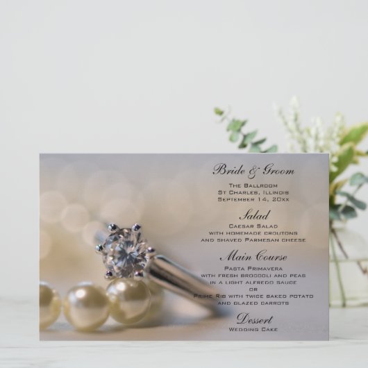 Diamond Verloving Ring and Pearls Wedding Menu (Staand voorkant)