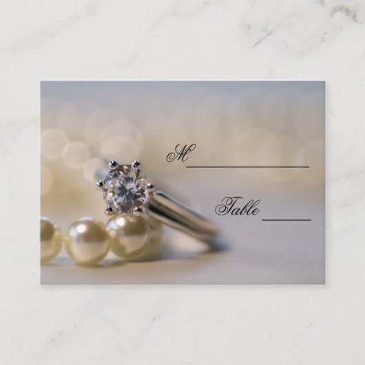 Diamond Verloving Ring Pearls Wedding Place Card Plaatskaartje (Voorkant)