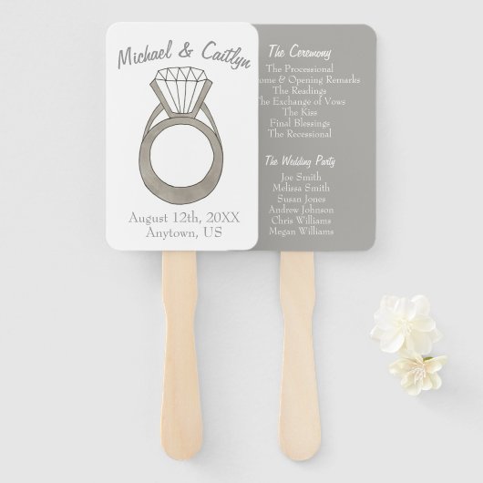 Diamond Verloving Ring Wedding Ceremony Program Handwaaier (Voorkant en achterkant)