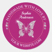 Diamond vlinder, handgemaakt met liefde diep fuchs ronde sticker (Voorkant)