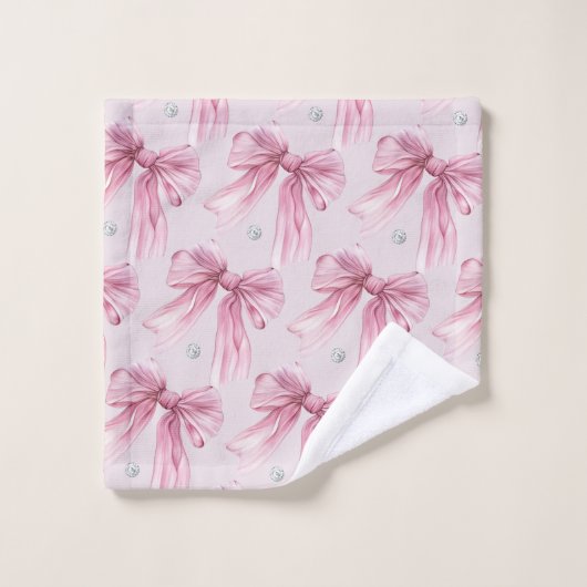 Diamond waterverf Roze Coquette Bow Bad Handdoek (Wasdoekje)