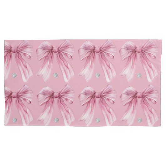 Diamond waterverf Roze Coquette Bow Kussensloop (Voorkant-Links)