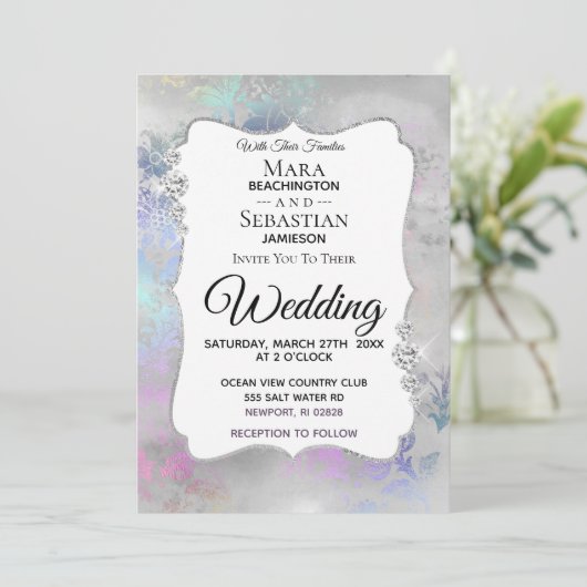 ~ Diamond  Waterverf Silver Gray Wedding Kaart (Staand voorkant)