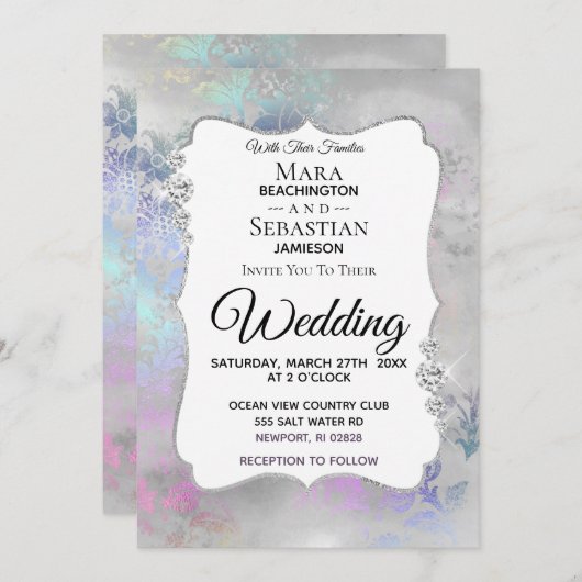 ~ Diamond Waterverf Silver Gray Wedding Kaart (Voorkant / Achterkant)