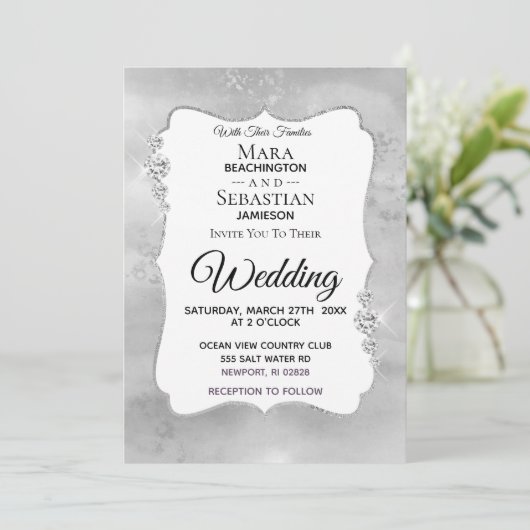 ~ Diamond Waterverf Silver    GrayWedding Kaart (Staand voorkant)