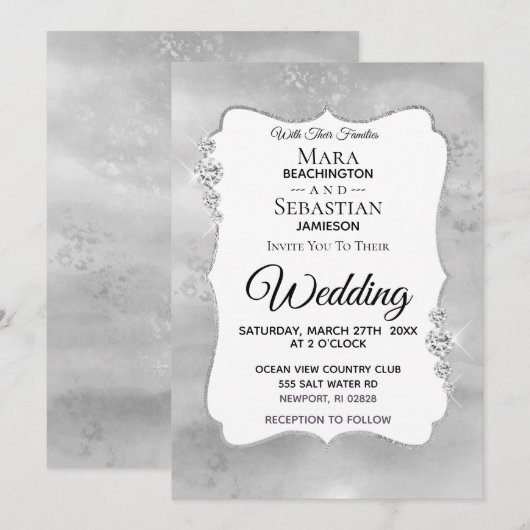 ~ Diamond Waterverf Silver    GrayWedding Kaart (Voorkant / Achterkant)