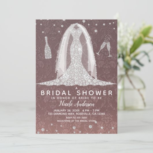 Diamond Wedding Dress Stoffig Roos Vrijgezellenfee Kaart (Staand voorkant)