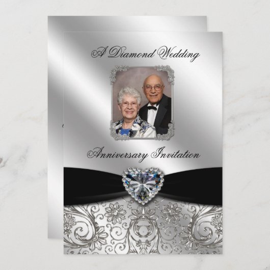 Diamond Wedding Jubileum 5x7 Foto Uitnodiging (Voorkant / Achterkant)