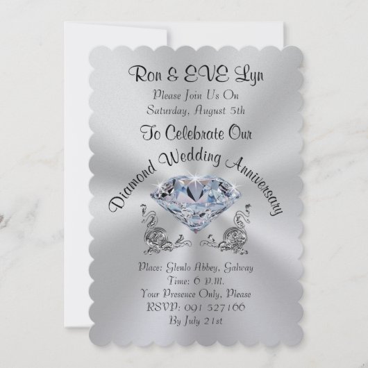 Diamond Wedding Jubileum Invitations, JOUW TEKST Kaart (Voorkant)