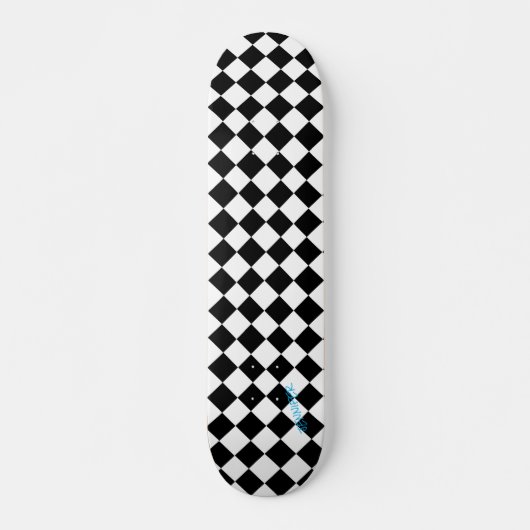 Diamond White & Black Checkers & Name of Text Persoonlijk Skateboard (Voorkant)