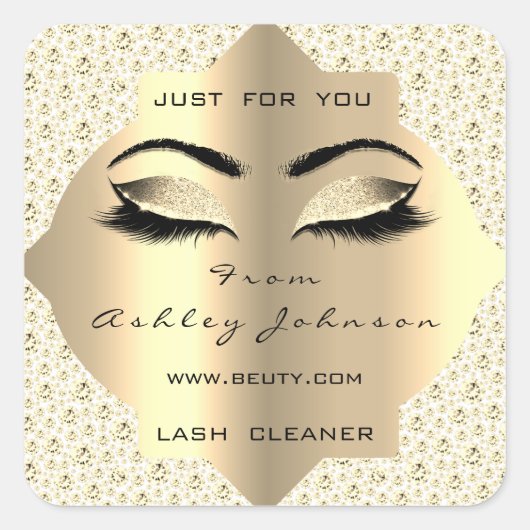 Diamond White Glitter Gold Lash Cleaner Make-up Vierkante Sticker (Voorkant)