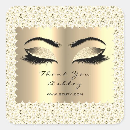 Diamond White Glitter Gold Lash Eyes Bedankt Vierkante Sticker (Voorkant)