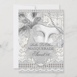Diamond White Pearl Masquerade Invitation Kaart