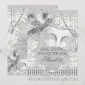 Diamond White Pearl Masquerade Invitation Kaart (Voorkant / Achterkant)