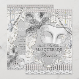 Diamond White Pearl Masquerade Invitation Kaart