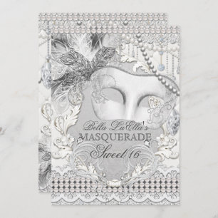 Diamond White Pearl Masquerade Invitation Kaart