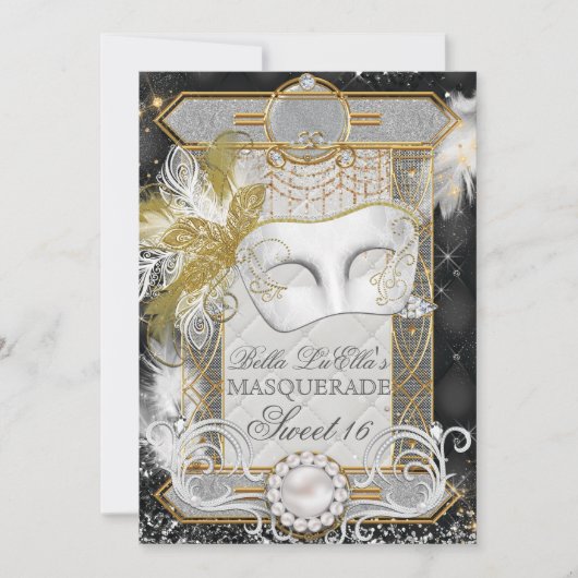 Diamond White Pearl Masquerade Invitation Kaart (Voorkant)