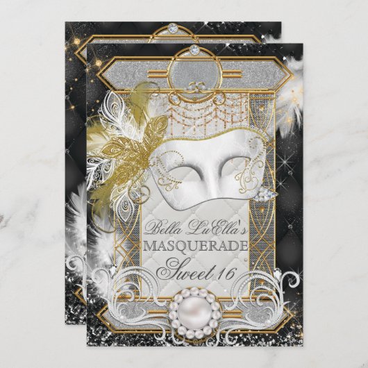 Diamond White Pearl Masquerade Invitation Kaart (Voorkant / Achterkant)