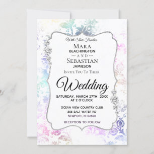*~* Diamond White Vintage Rustic Damask Wedding Kaart