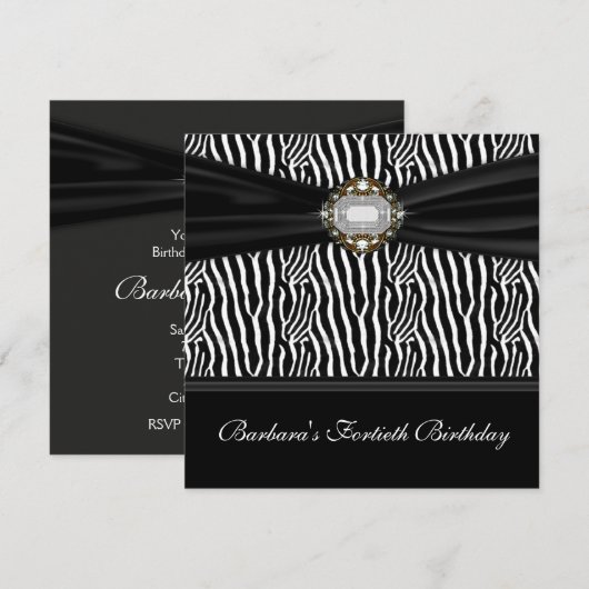 Diamond Womans Zebra 40ste verjaardagsfeest Kaart (Voorkant / Achterkant)