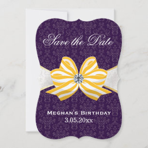 Diamond Yellow Ribbon met Paars Damascus Pattern Save The Date