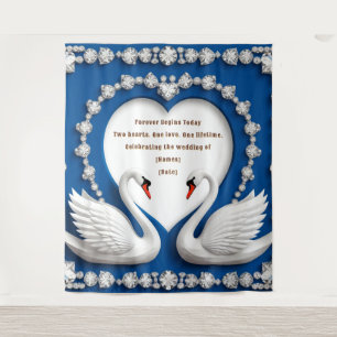 Diamond Zwaan Blauwe Trouwliefde Boog Ontwerp Wandkleed