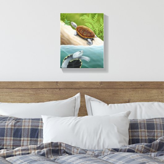 Diamondback Terrapin Schildpadden Verpakt Canvas Afdruk (Insitu (Slaapkamer))